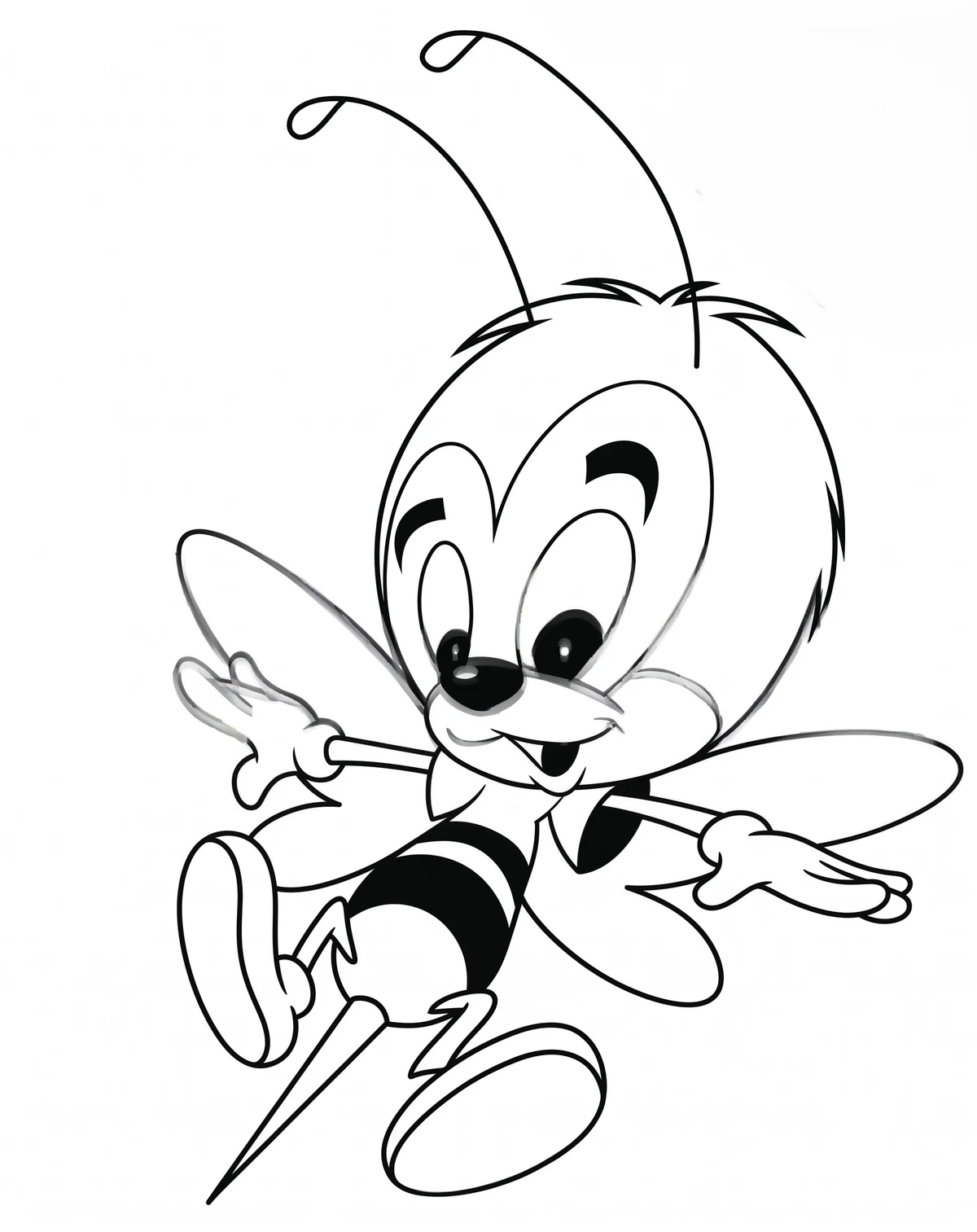 Adventurous Bee printable coloring page with line art and color reference