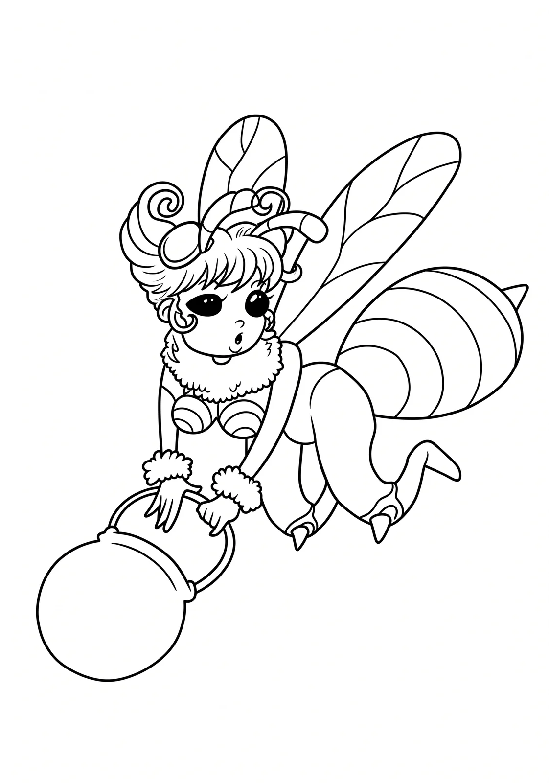 Garden Bee Fairy printable coloring page with line art and color reference