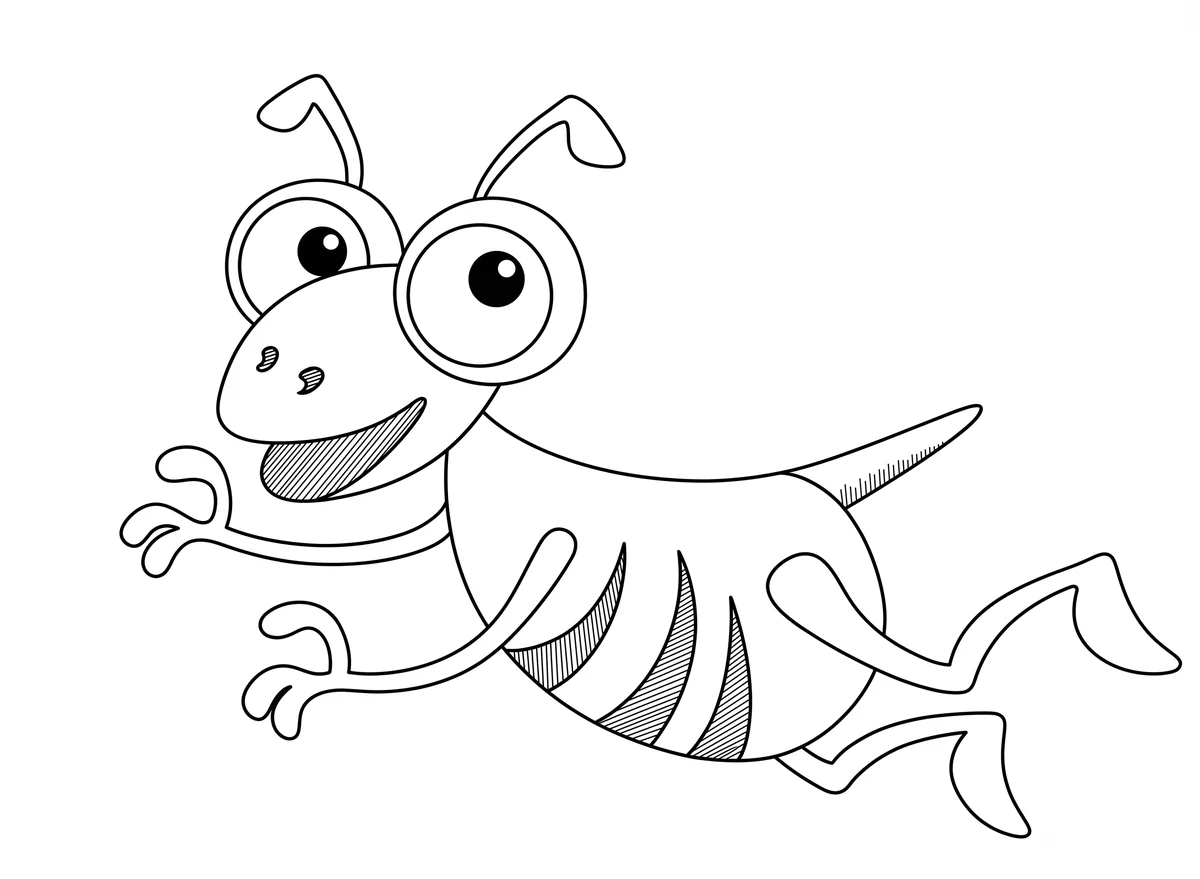 Green Grasshopper printable coloring page with line art and color reference