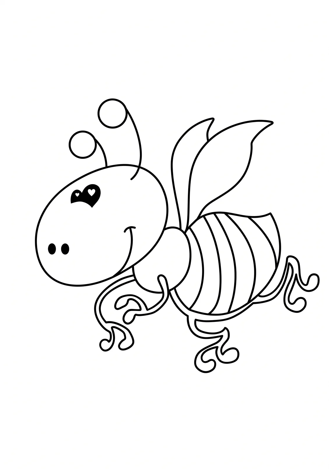Heart-Eyed Bee printable coloring page with line art and color reference