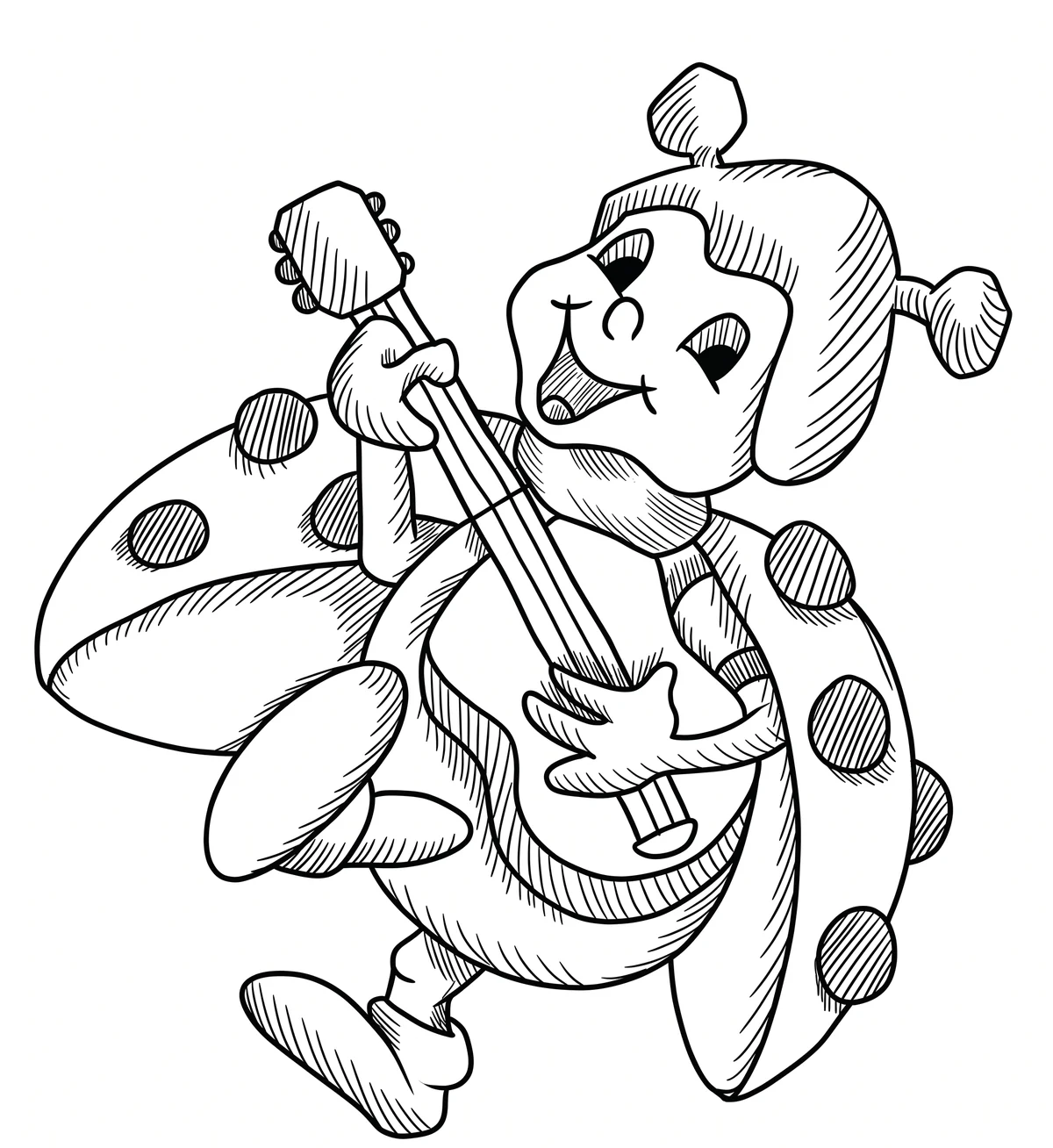 Ladybug Musician printable coloring page with line art and color reference