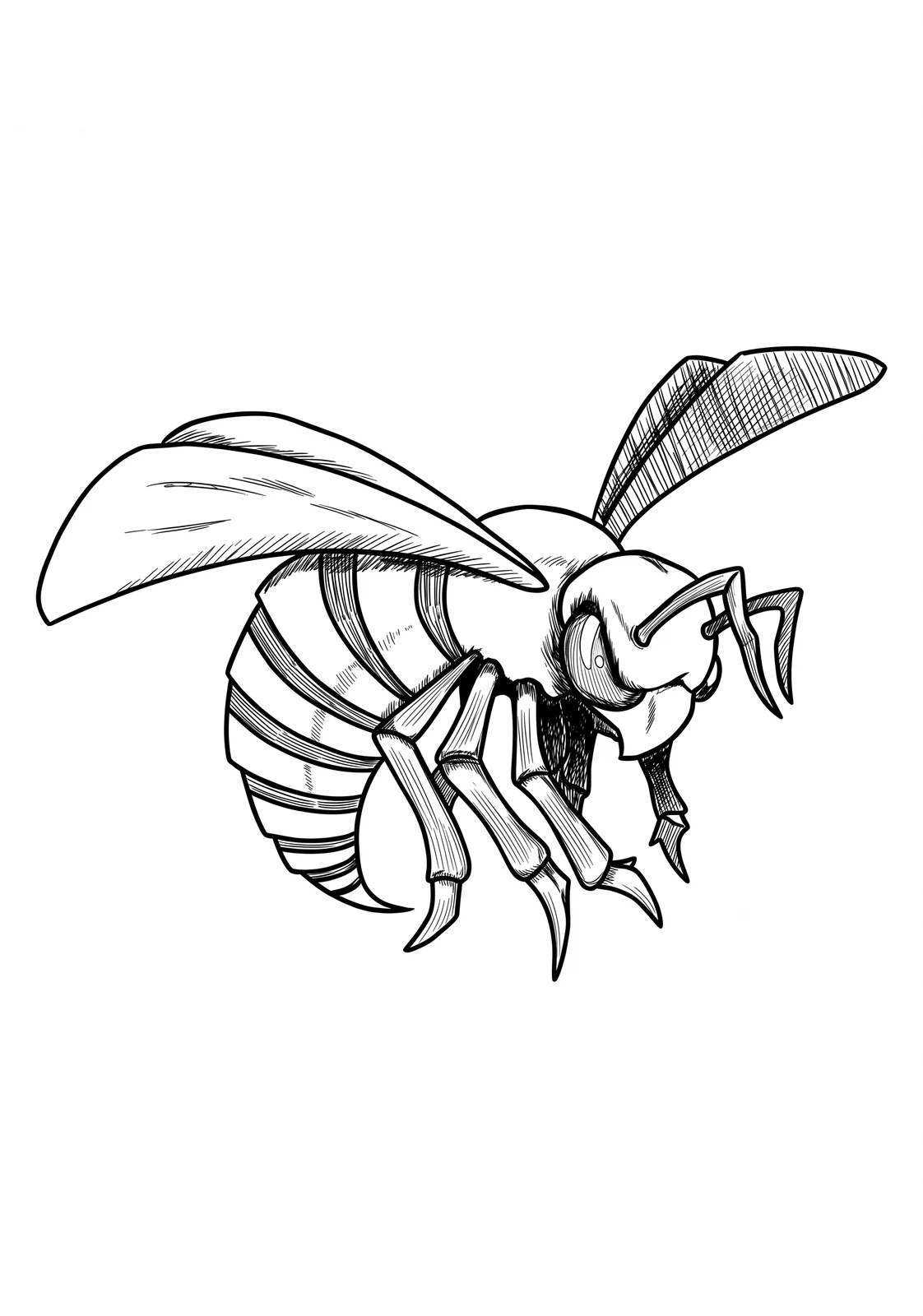 Large Hornet printable coloring page with line art and color reference