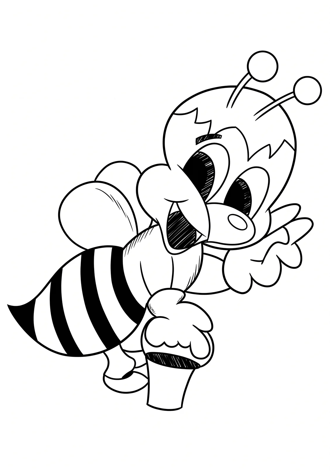 Painter Bee printable coloring page with line art and color reference