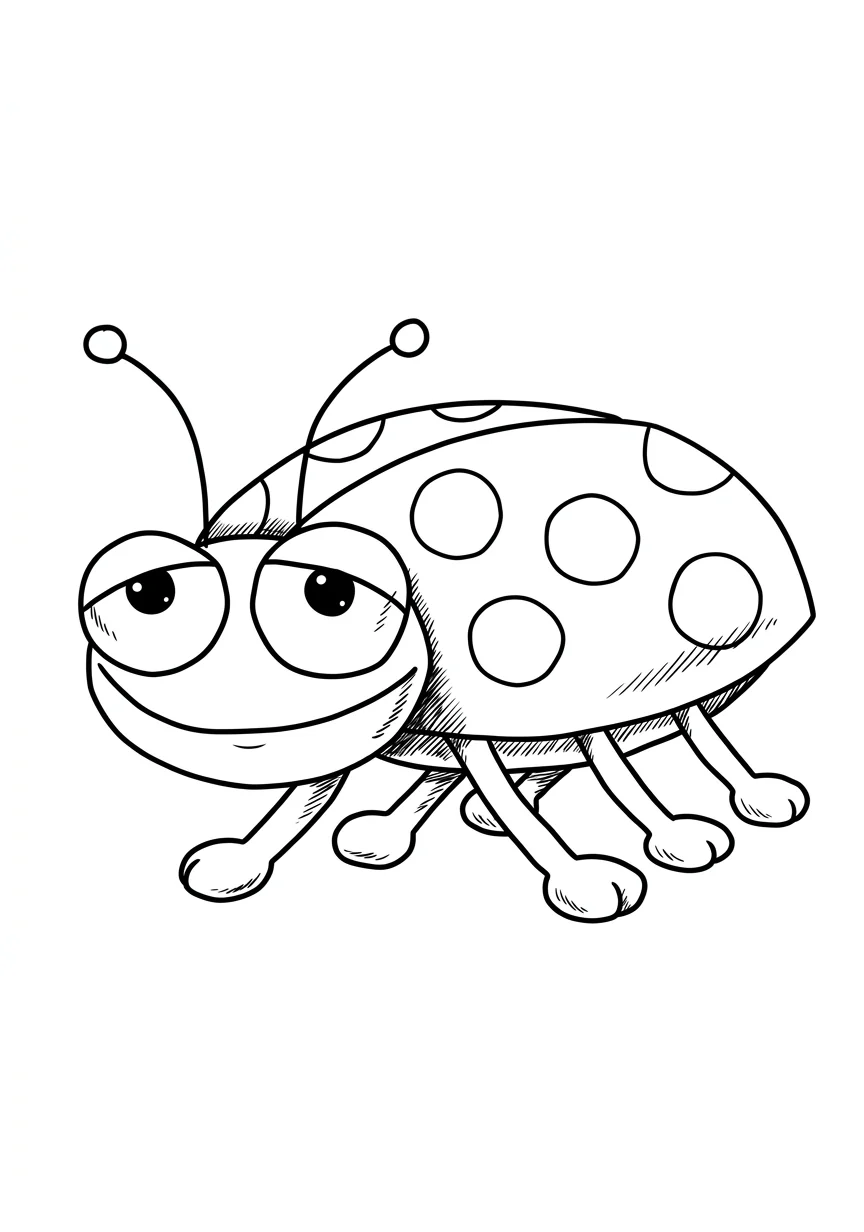 Spotty Ladybug printable coloring page with line art and color reference