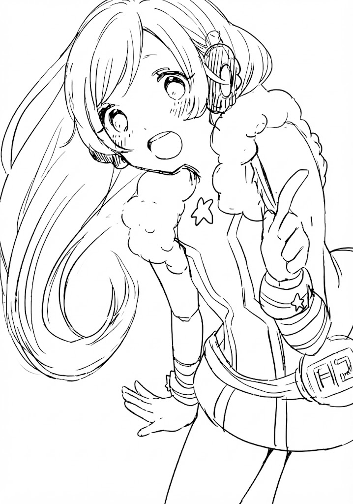 Anime character 177 printable coloring page with line art and color reference