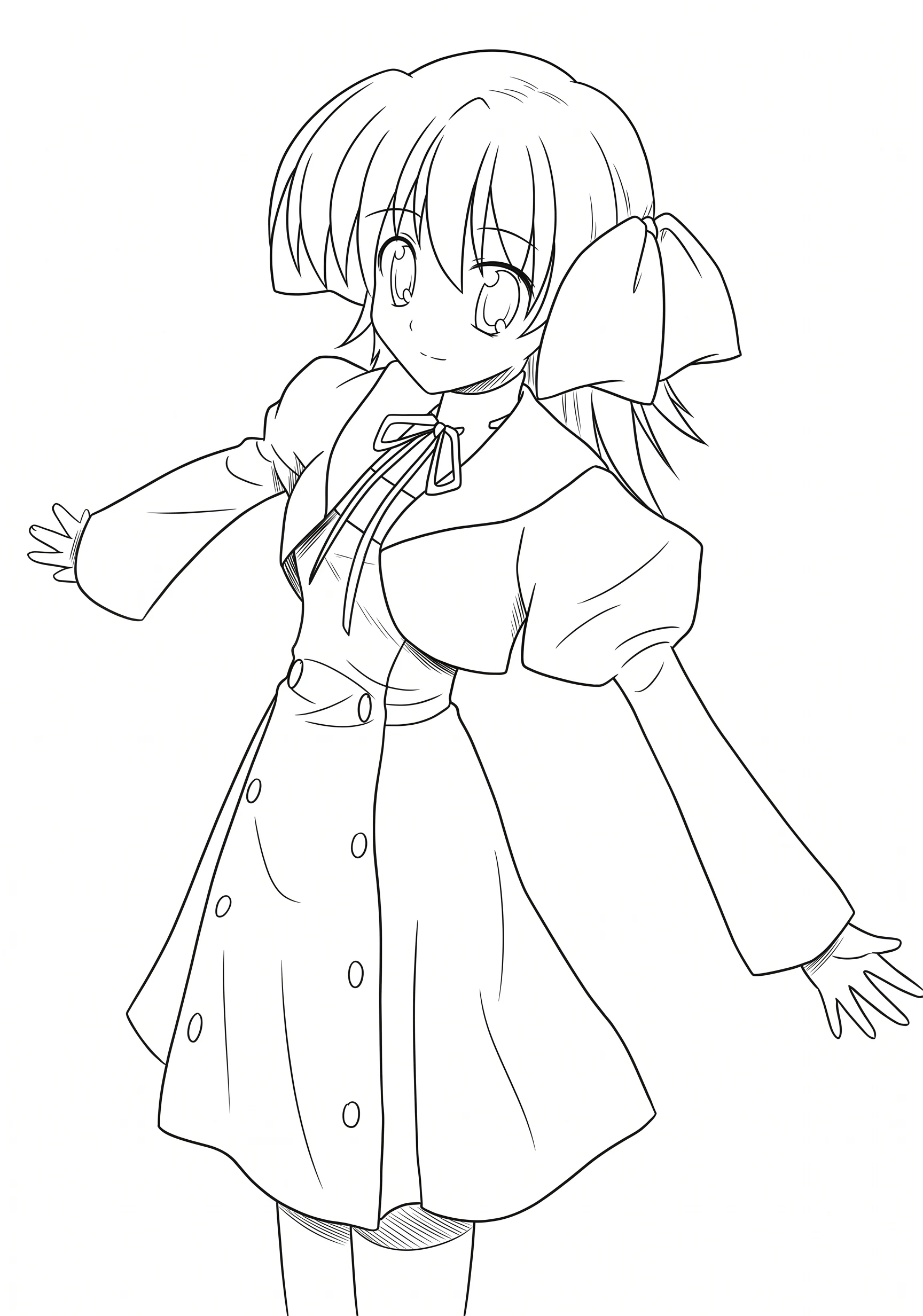 Blue Coat Girl anime-style printable coloring page with line art and color reference