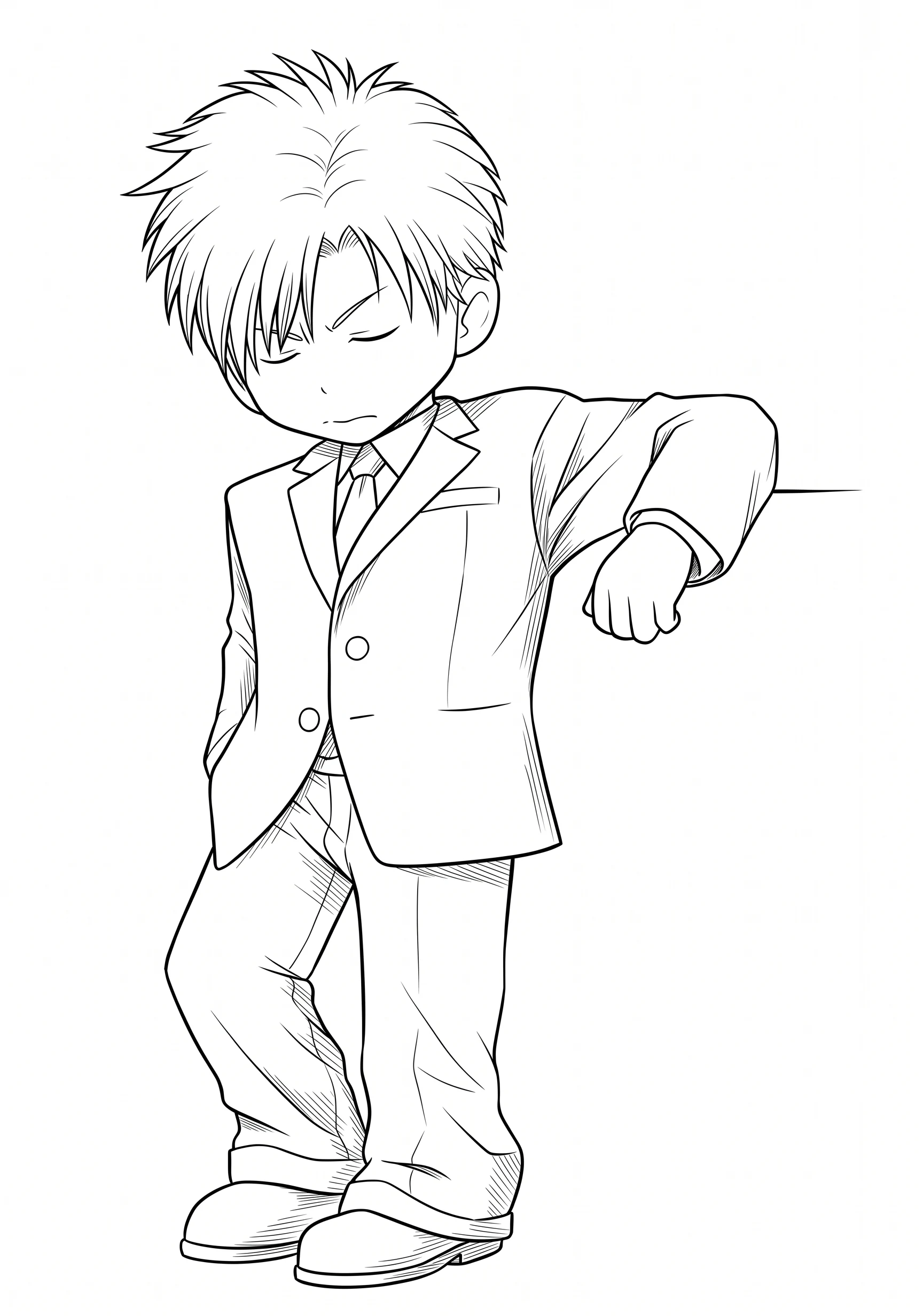 Blue Suit Boy anime-style printable coloring page with line art and color reference