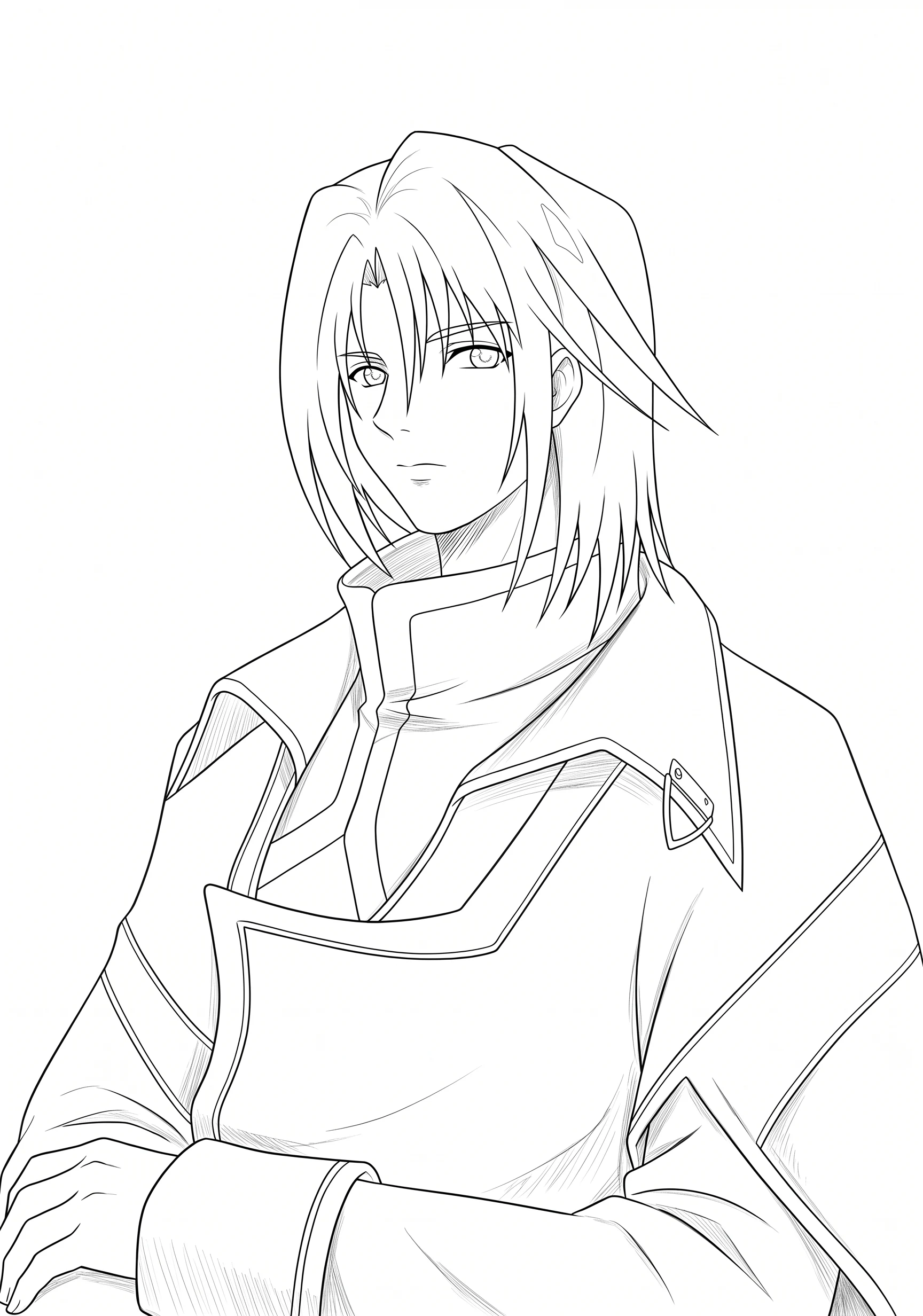 Cloaked Hero anime-style printable coloring page with line art and color reference