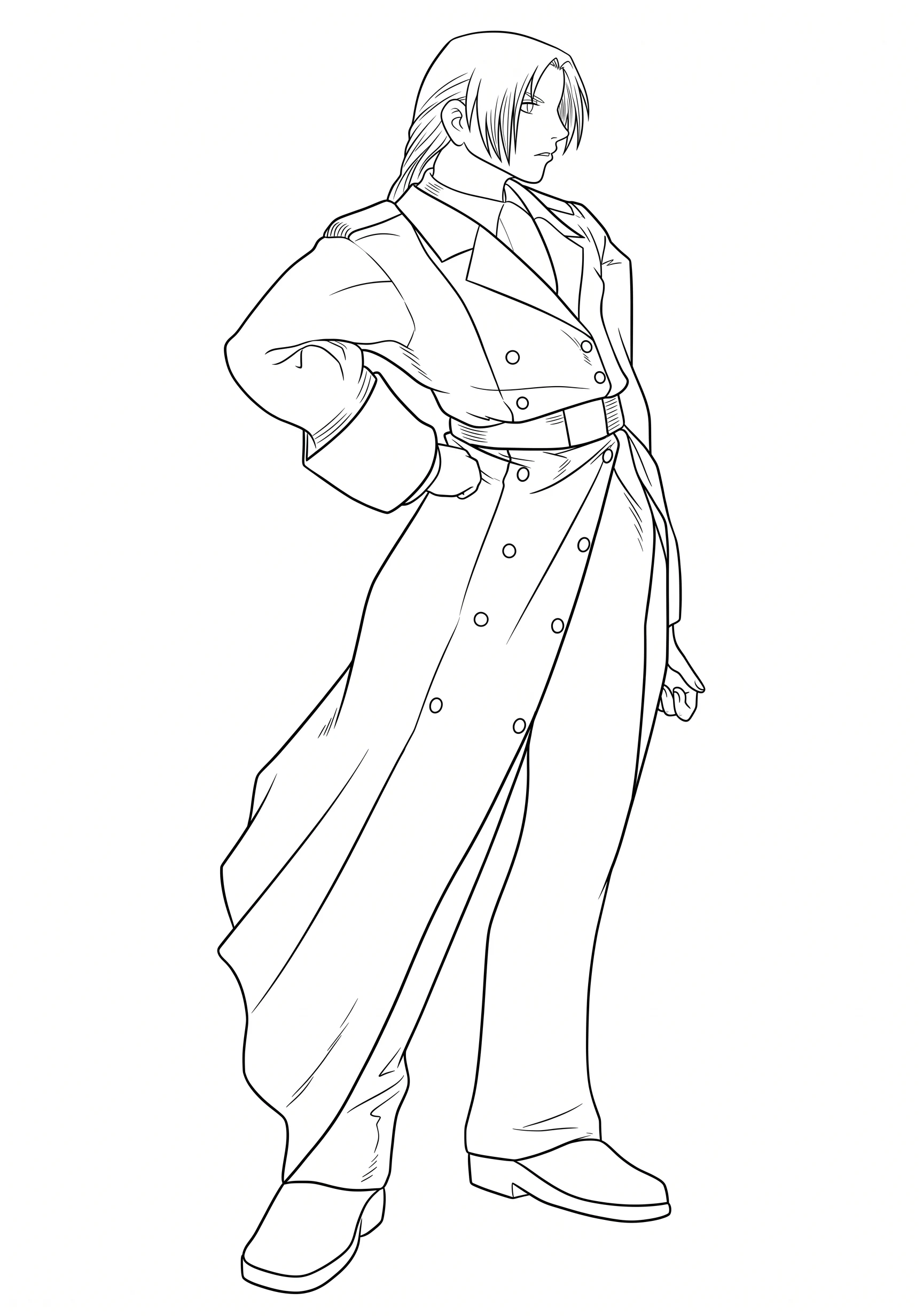 Red Coat Hero anime-style printable coloring page with line art and color reference