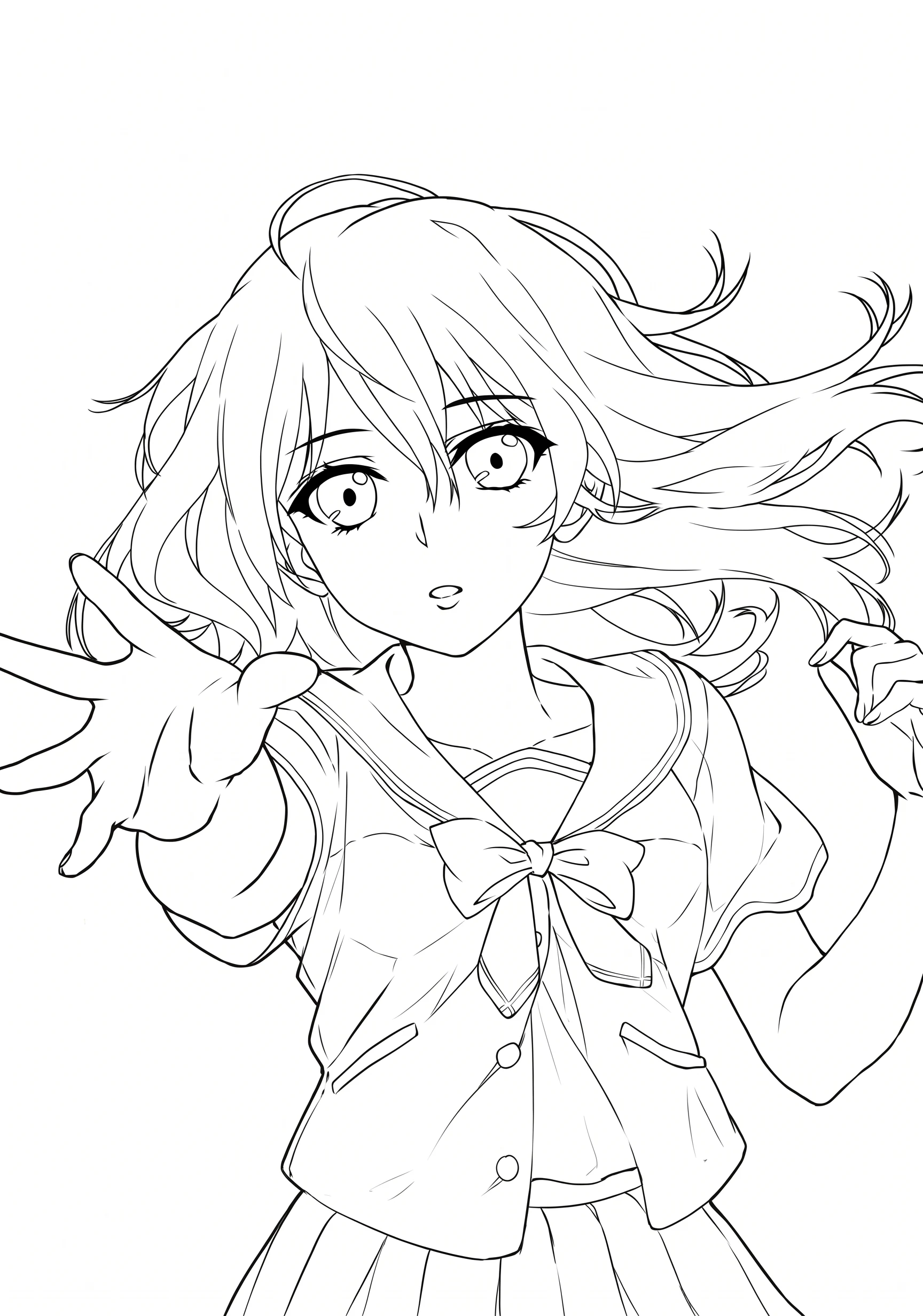 Sailor Uniform Portrait anime-style printable coloring page with line art and color reference