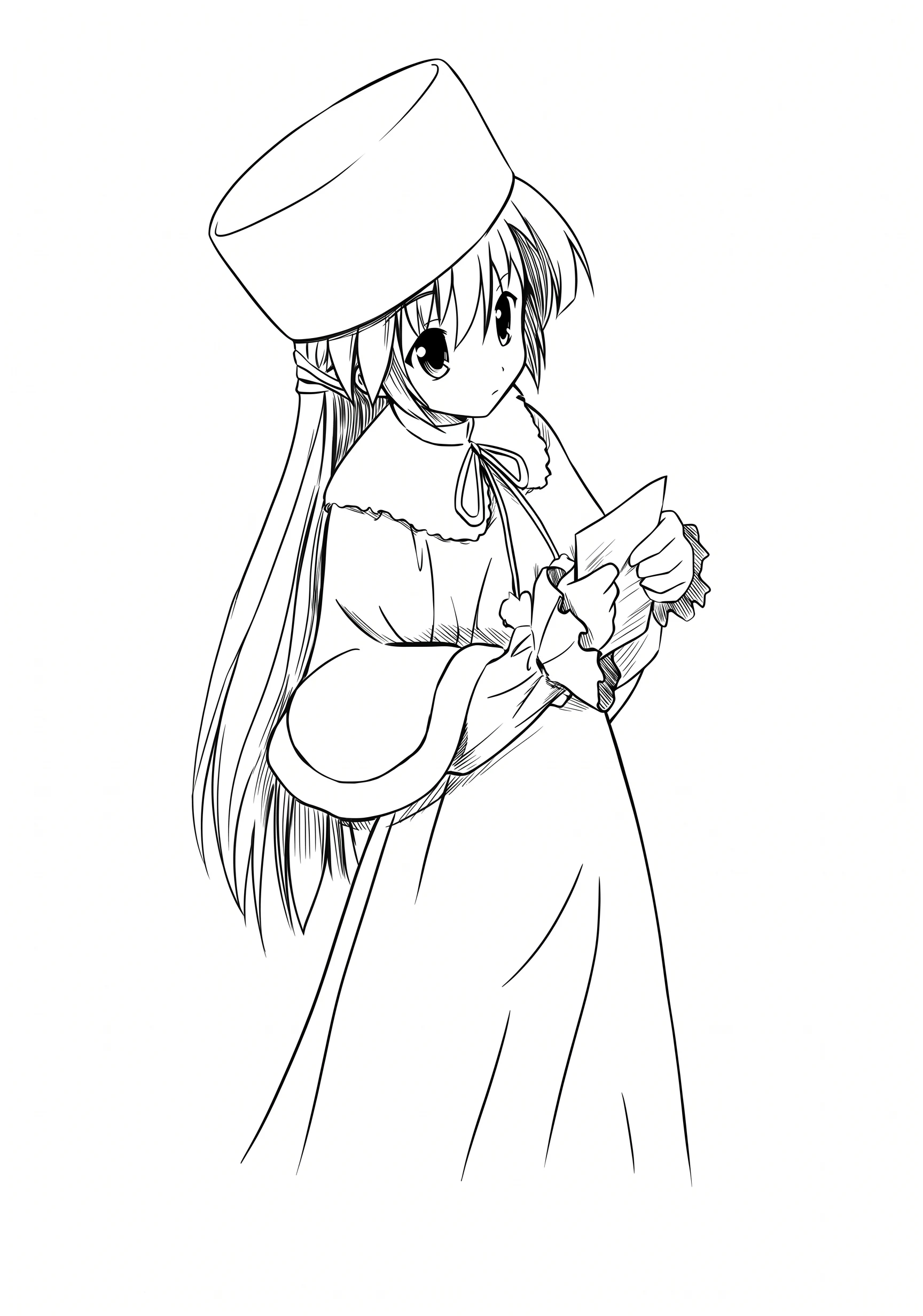 Winter Letter Girl anime-style printable coloring page with line art and color reference