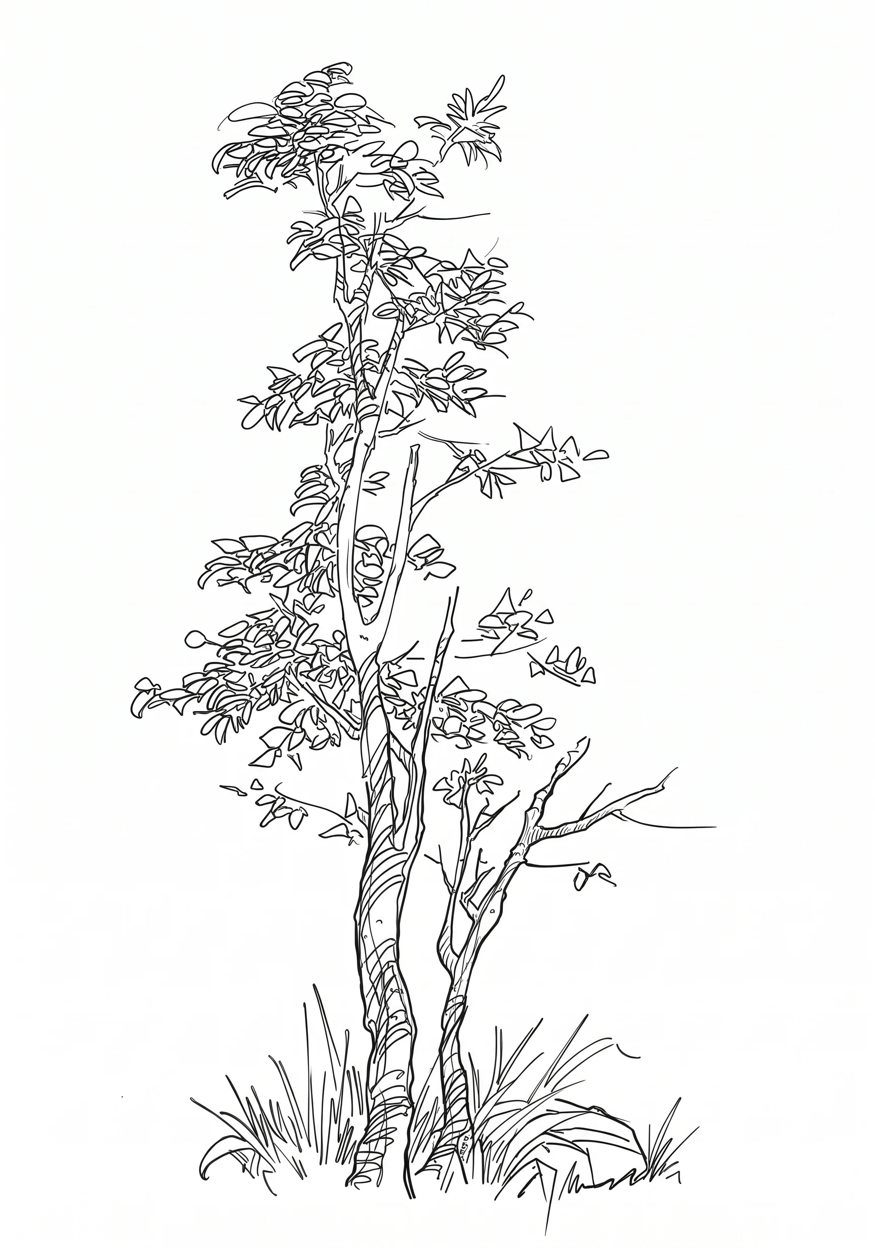 Young Tree printable architecture and landscape coloring page with line art and color reference