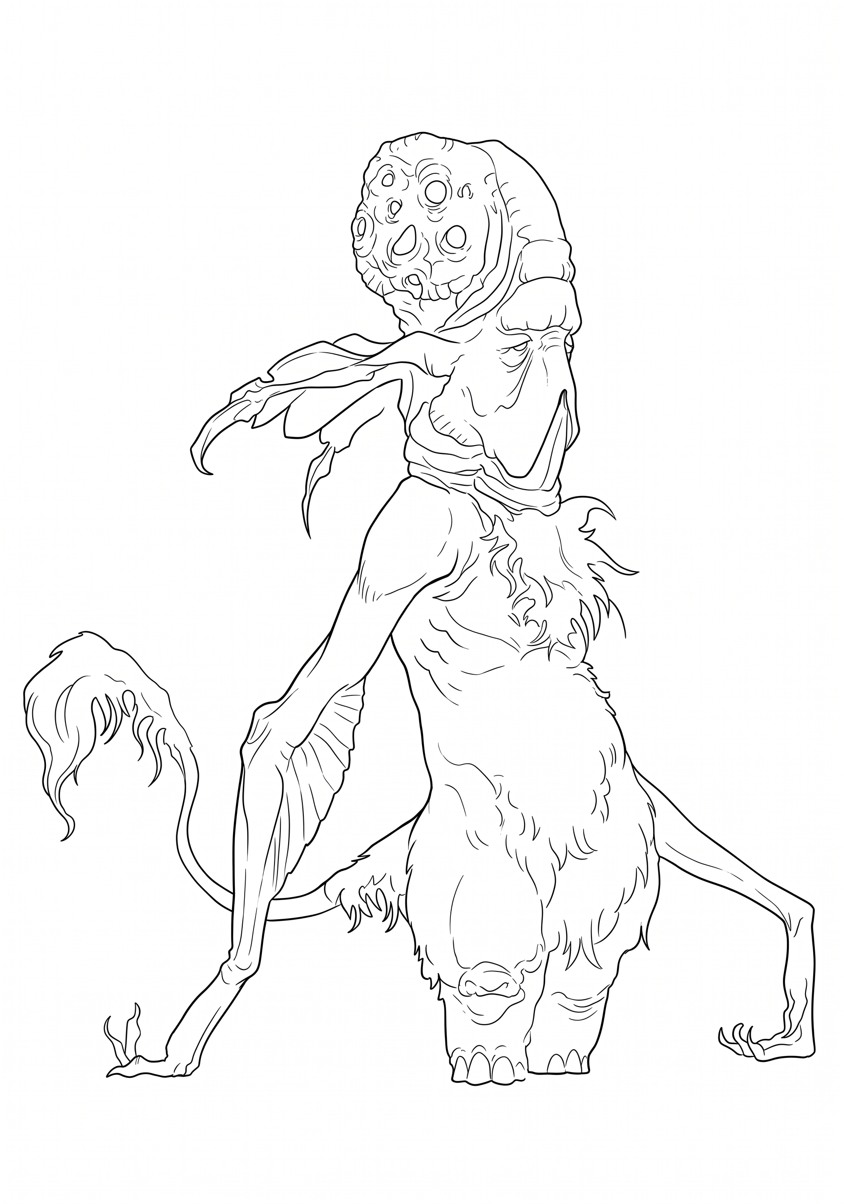 Woolly Multi-Eye Creature printable coloring page with line art and color reference