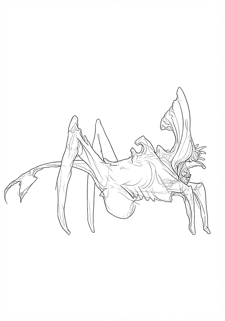 Alien Spider printable coloring page with line art and color reference