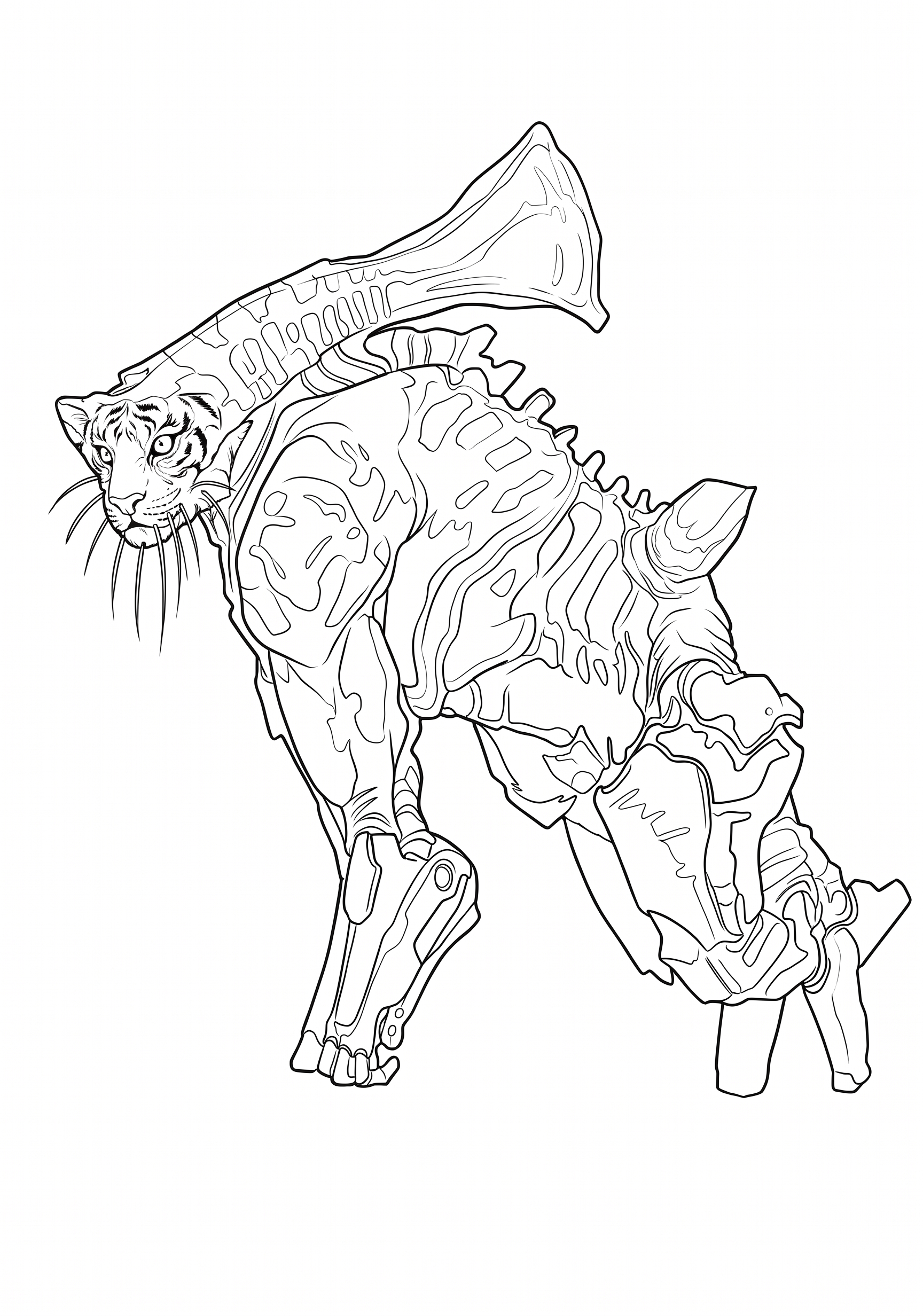 Armored Tiger Beast printable coloring page with line art and color reference