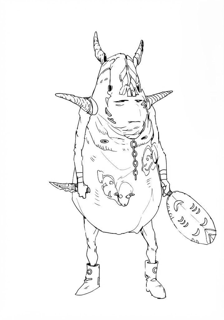 Horned Shield Warrior printable coloring page with line art and color reference