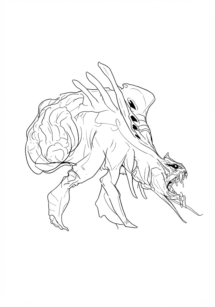 Brainback Predator printable coloring page with line art and color reference
