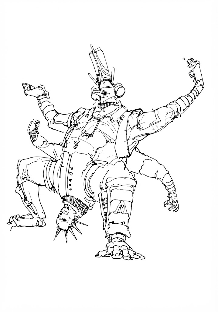 Mechanical Stunt Monster printable coloring page with line art and color reference