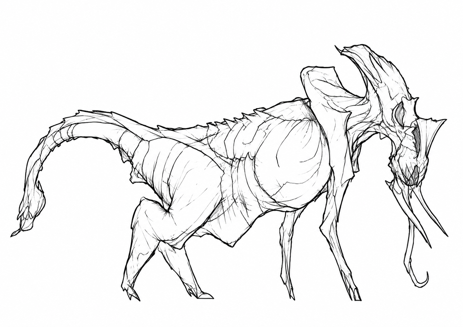 Alien Winged Beast printable coloring page with line art and color reference