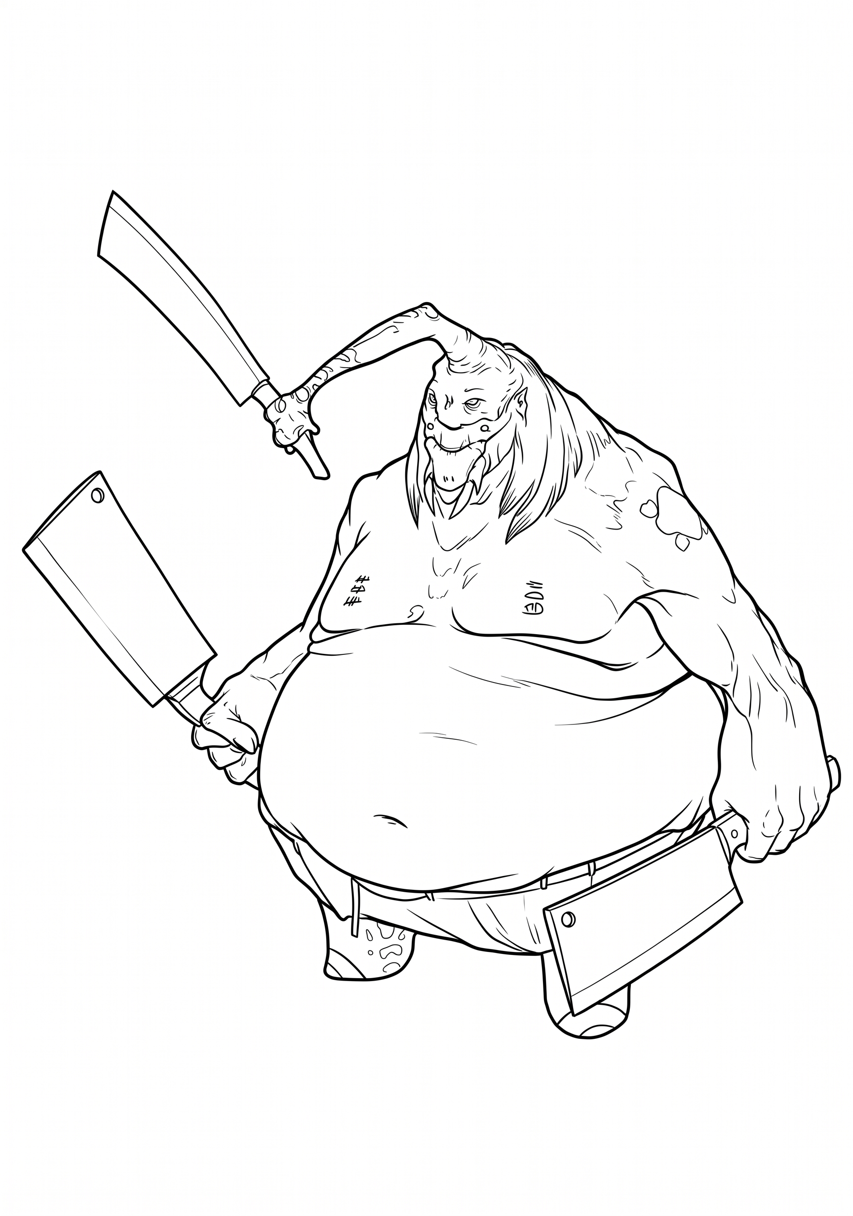 Goblin Cleaver Keeper printable coloring page with line art and color reference