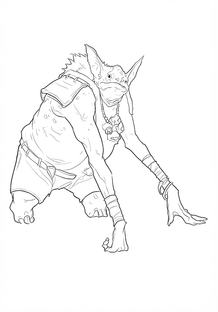 Goblin Traveler printable coloring page with line art and color reference