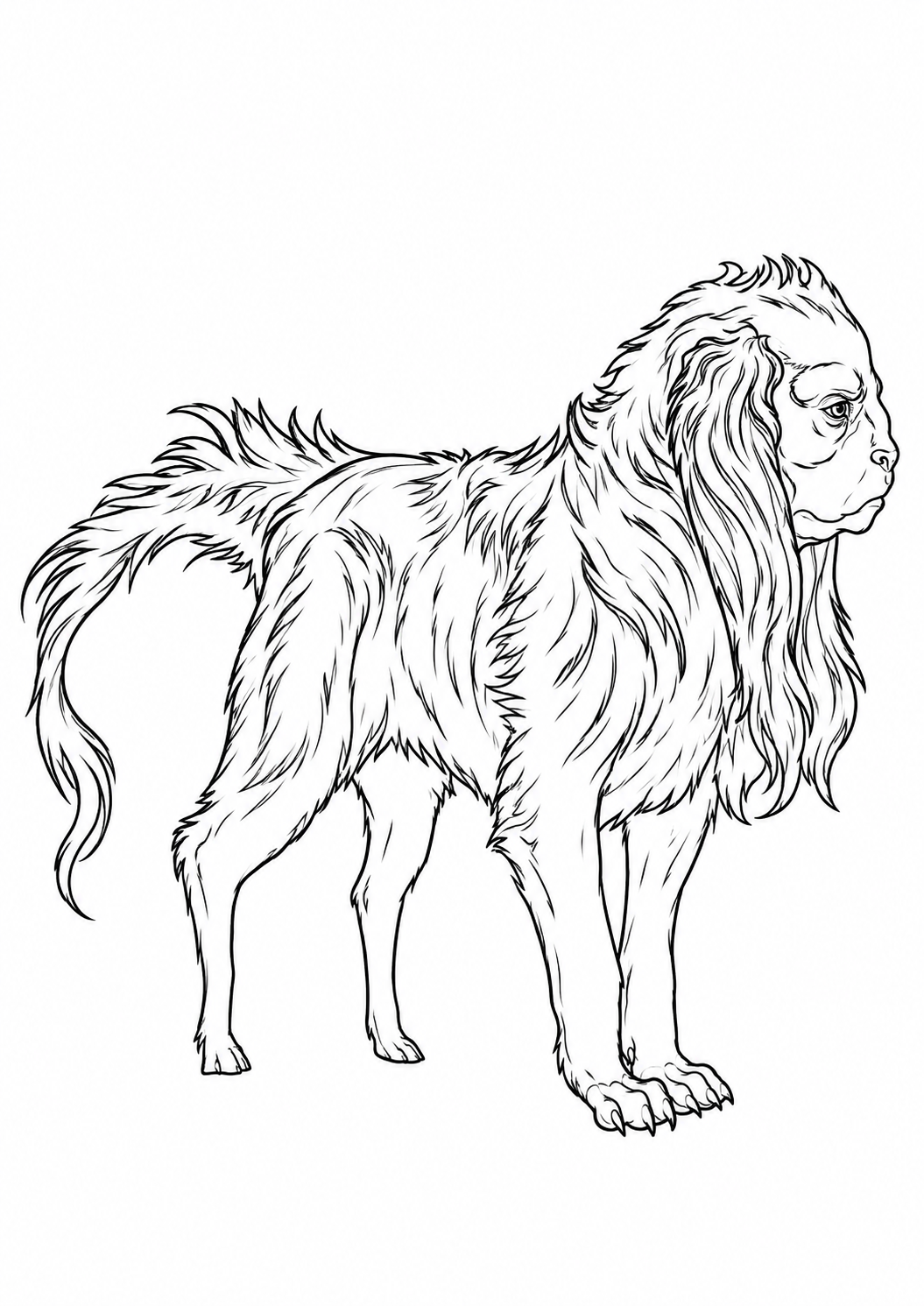 Fluffy Lion printable coloring page with line art and color reference
