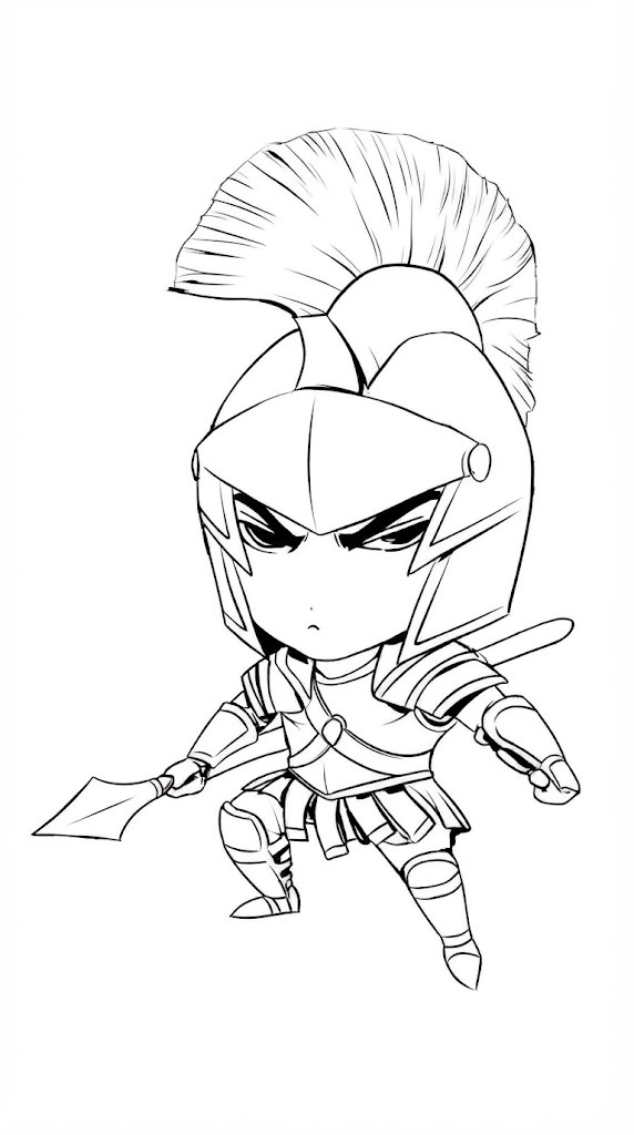 Little Spartan Warrior printable coloring page with line art and color reference
