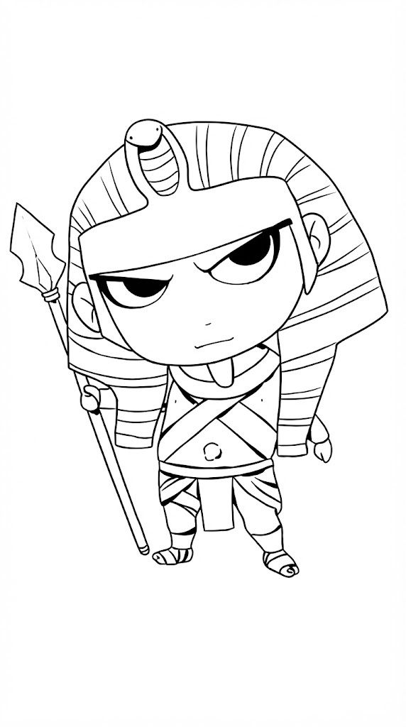 Young Pharaoh printable coloring page with line art and color reference