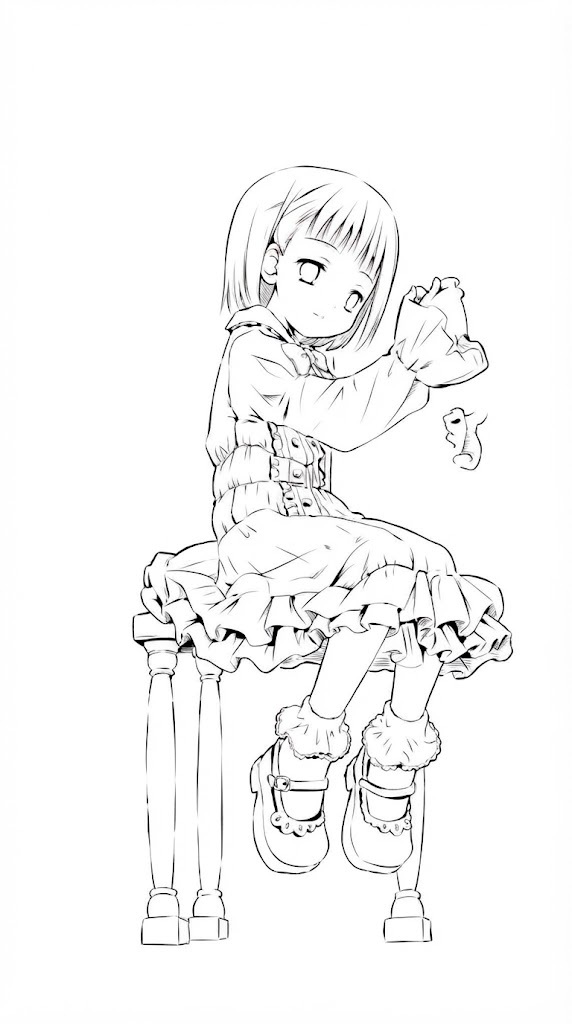 Pink Dress Anime Girl printable coloring page with line art and color reference
