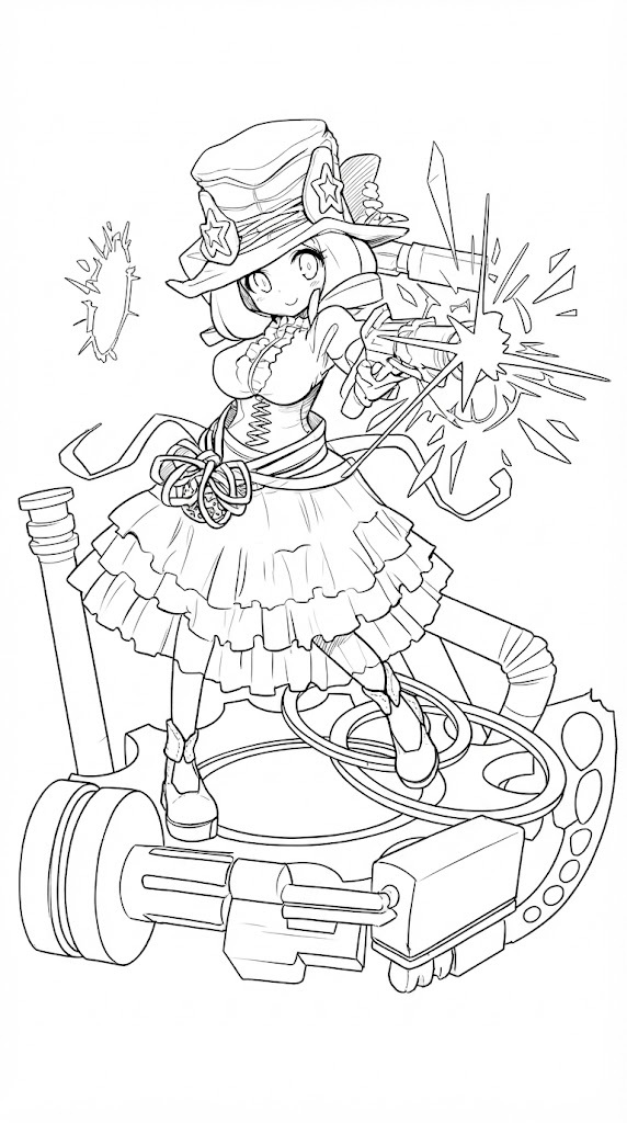 Steampunk Adventurer printable coloring page with line art and color reference