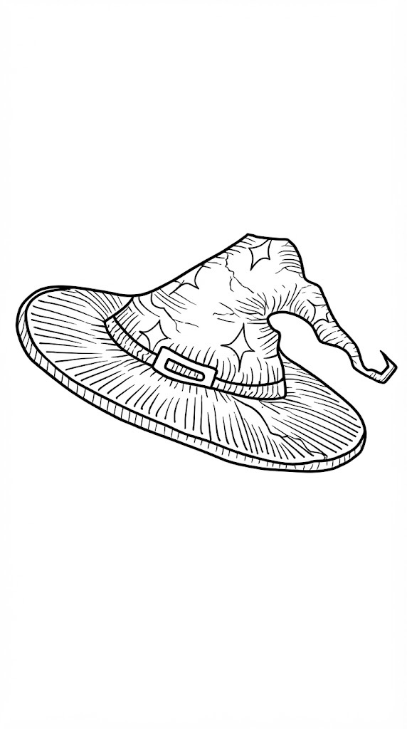 Purple Witch Hat printable coloring page with line art and color reference