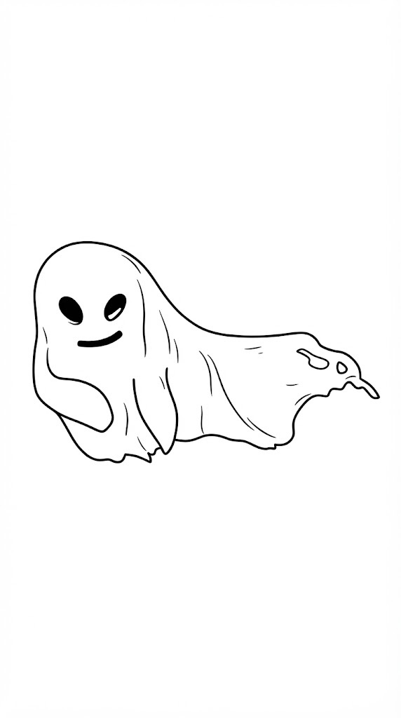 Friendly Ghost printable coloring page with line art and color reference