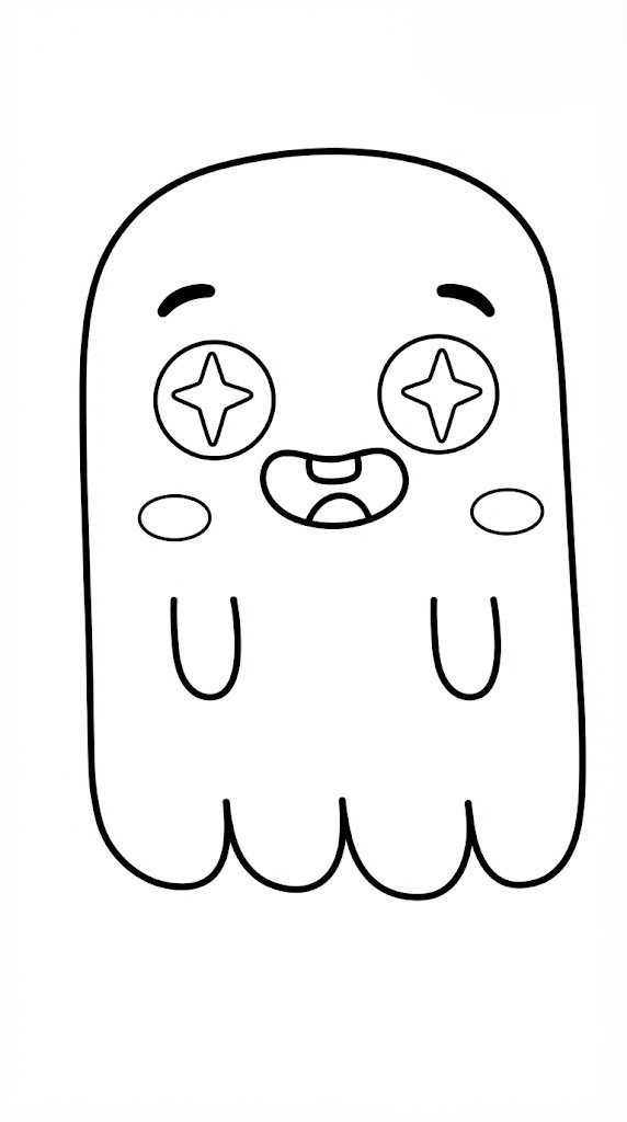 Star-Eyed Ghost printable coloring page with line art and color reference