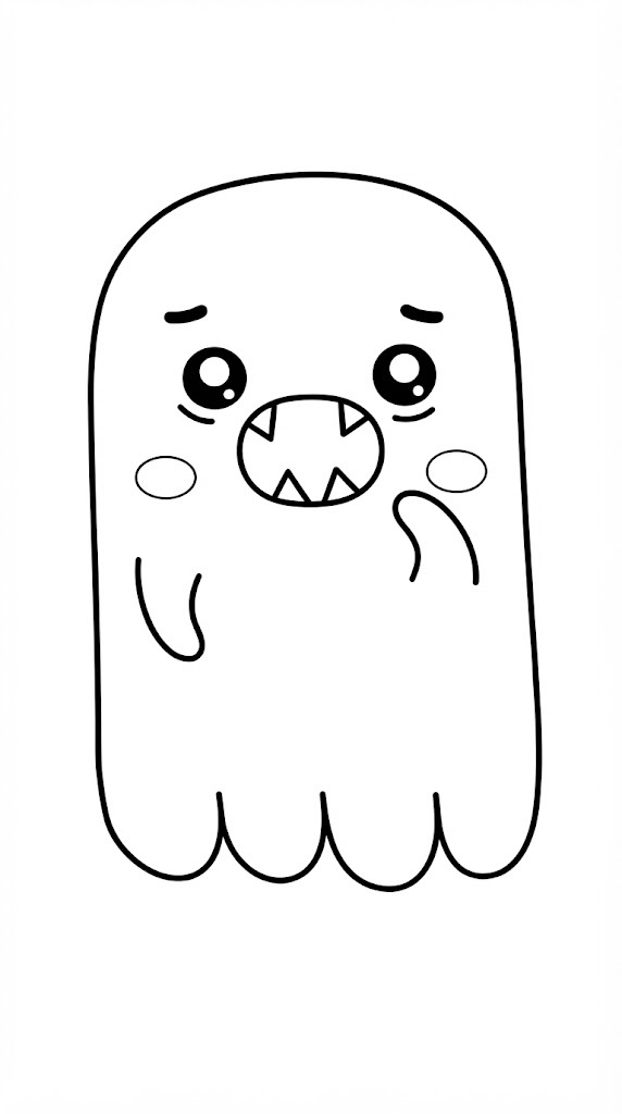 Kawaii Ghost printable coloring page with line art and color reference