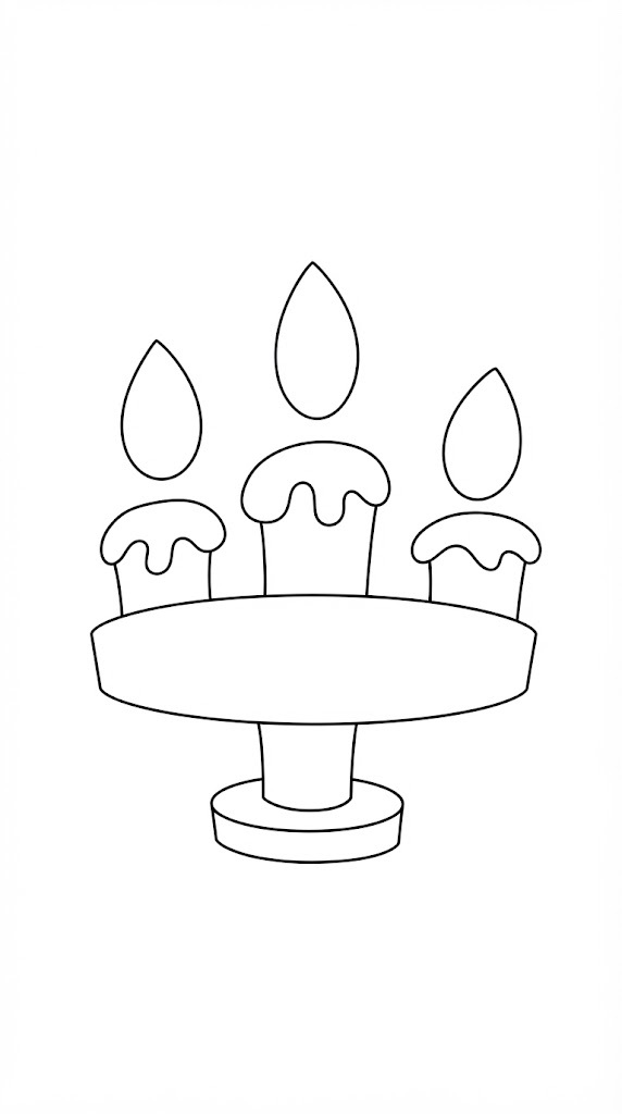 Three Purple Candles printable coloring page with line art and color reference