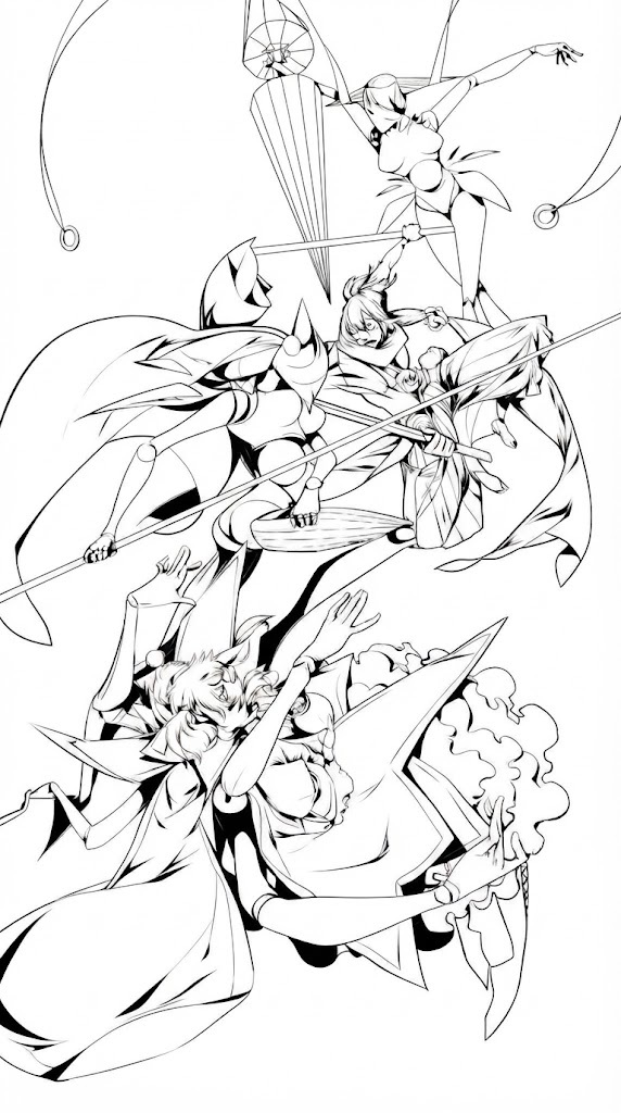 Fantasy Battle Group printable coloring page with line art and color reference