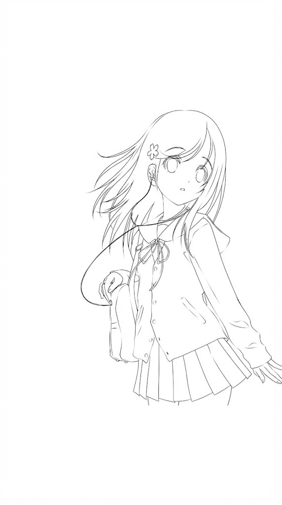 Blue Blouse Anime Girl printable coloring page with line art and color reference