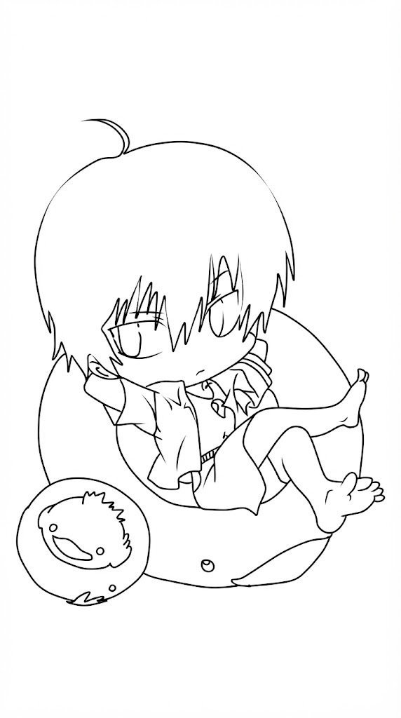 Child with Plush Octopus printable coloring page with line art and color reference