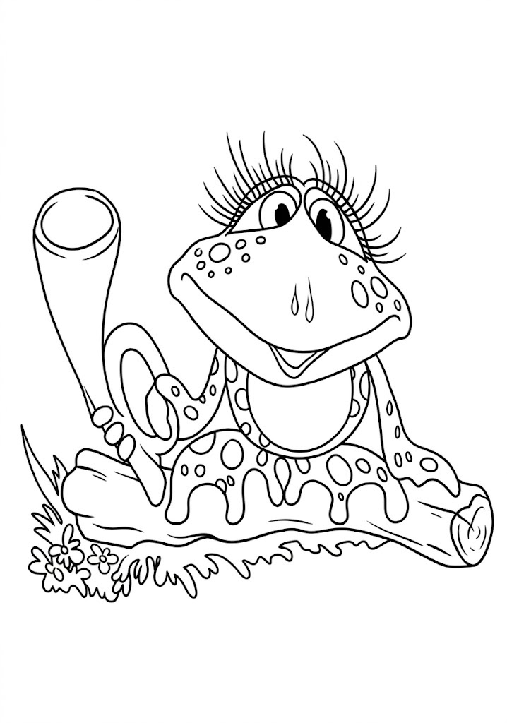 Frog with a Horn printable coloring page with line art and color reference