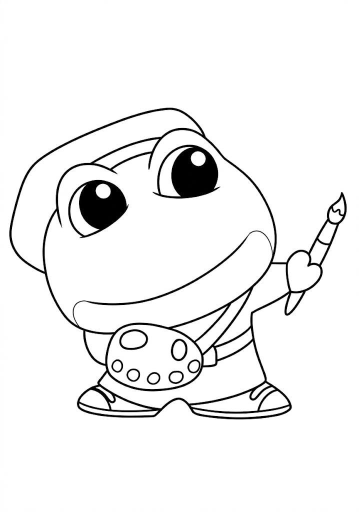 Frog Painter printable coloring page with line art and color reference
