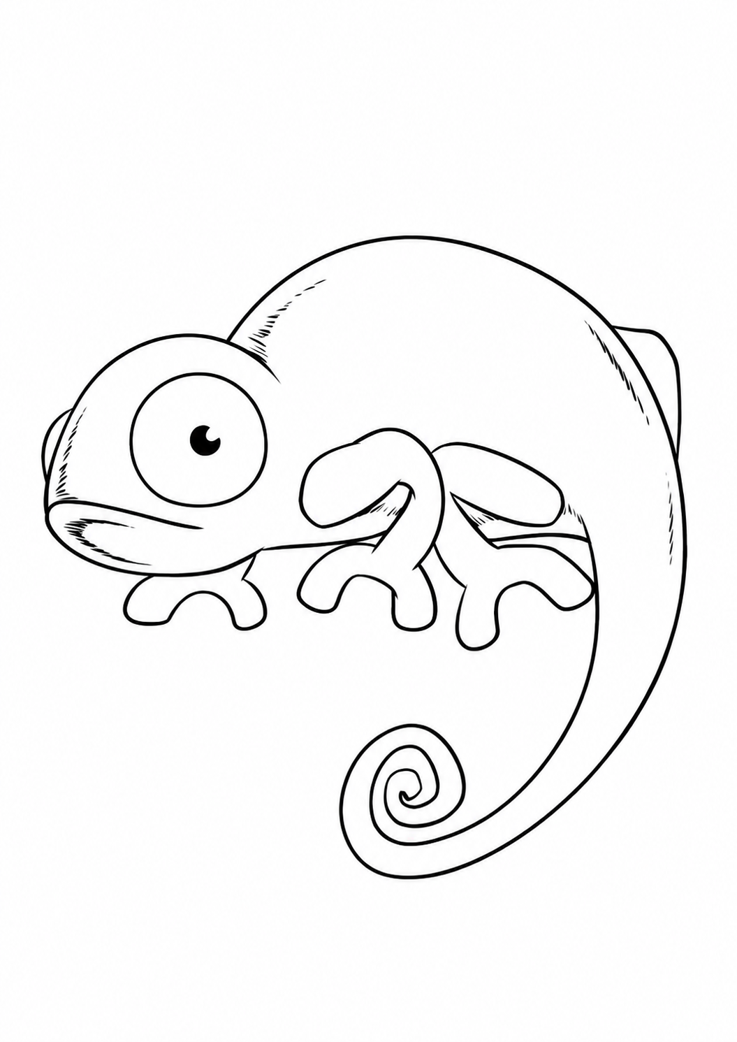 Cartoon Chameleon printable coloring page with line art and color reference