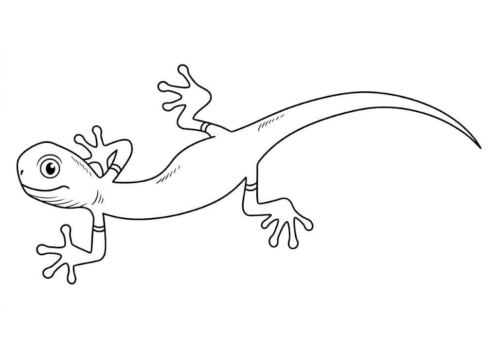 Green Gecko printable coloring page with line art and color reference