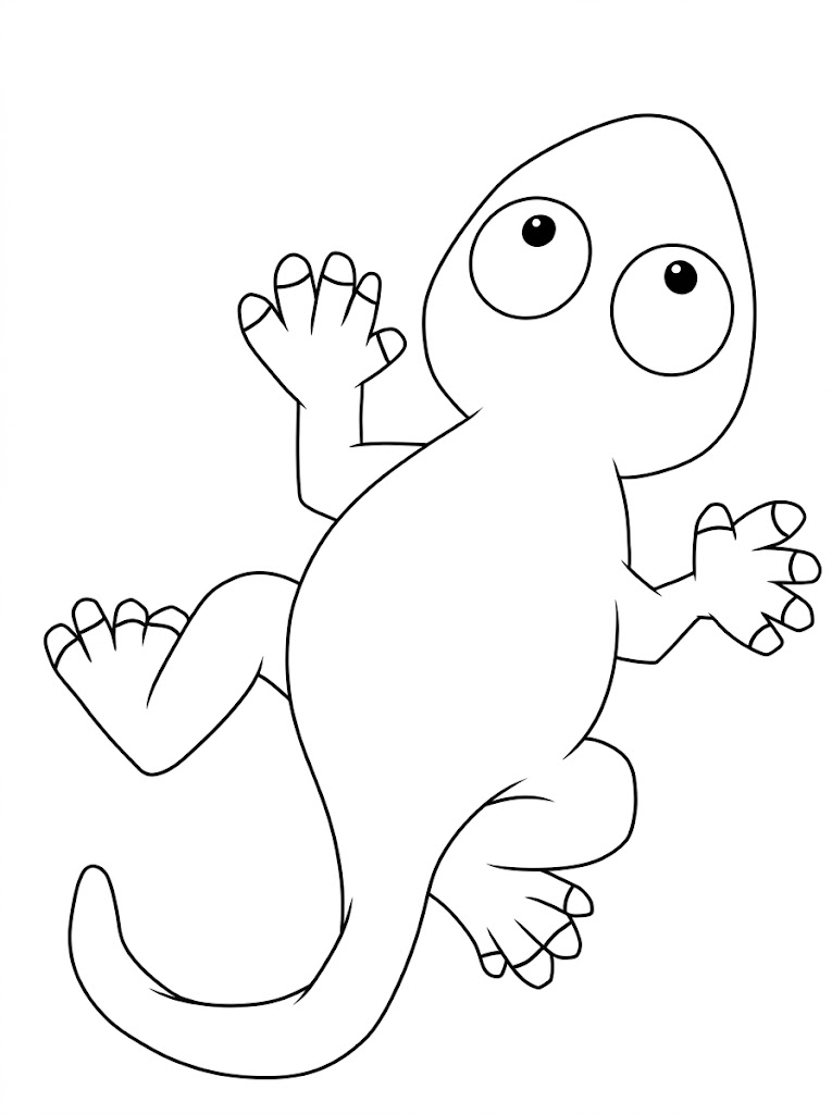 Basic Cartoon Lizard printable coloring page with line art and color reference
