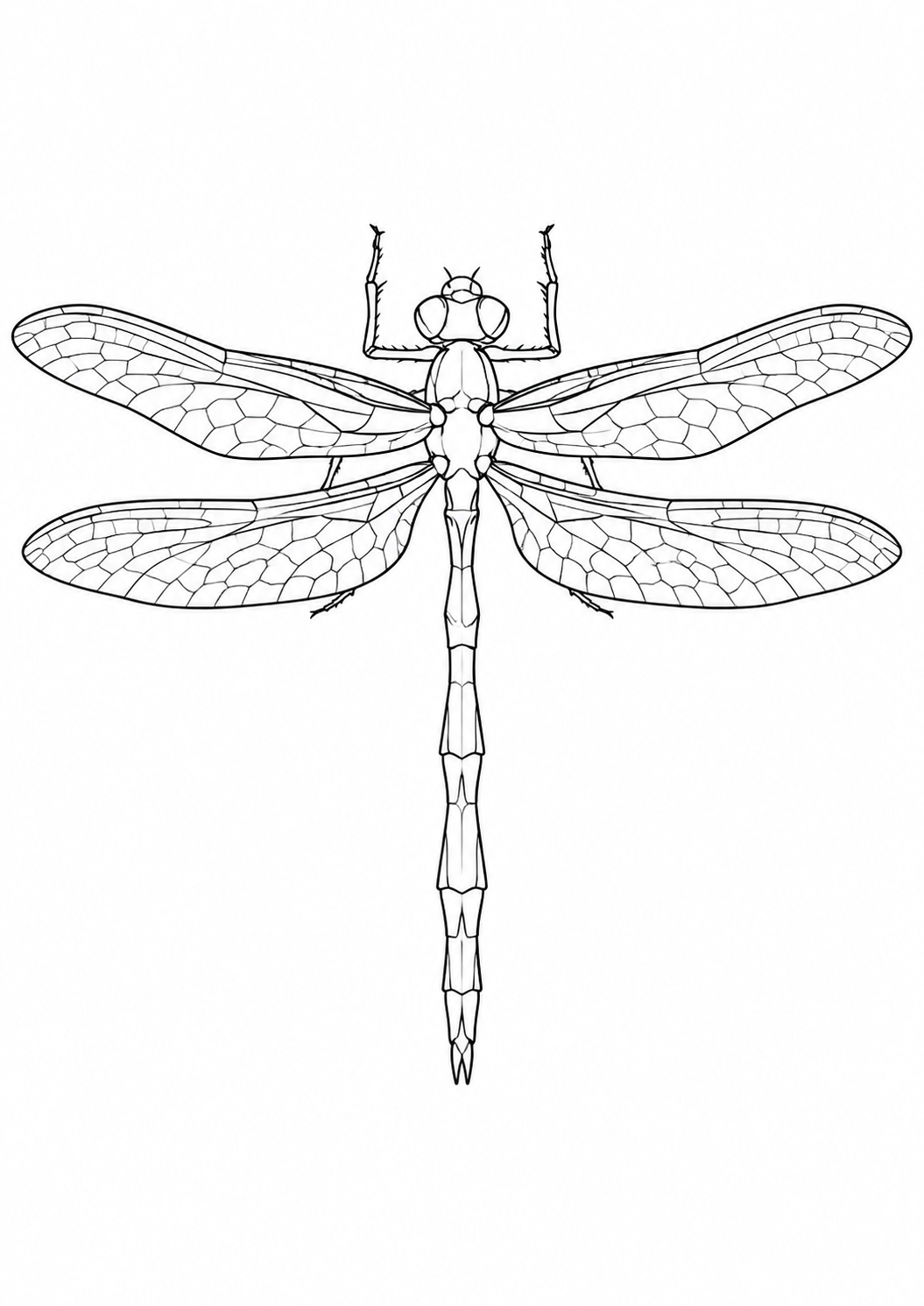 Dragonfly printable coloring page with line art and color reference