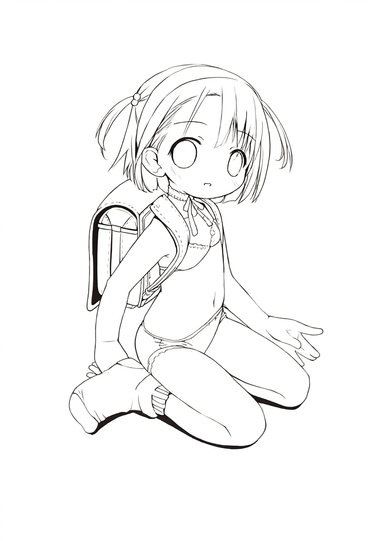 Anime Schoolgirl with Backpack printable coloring page with line art and color reference