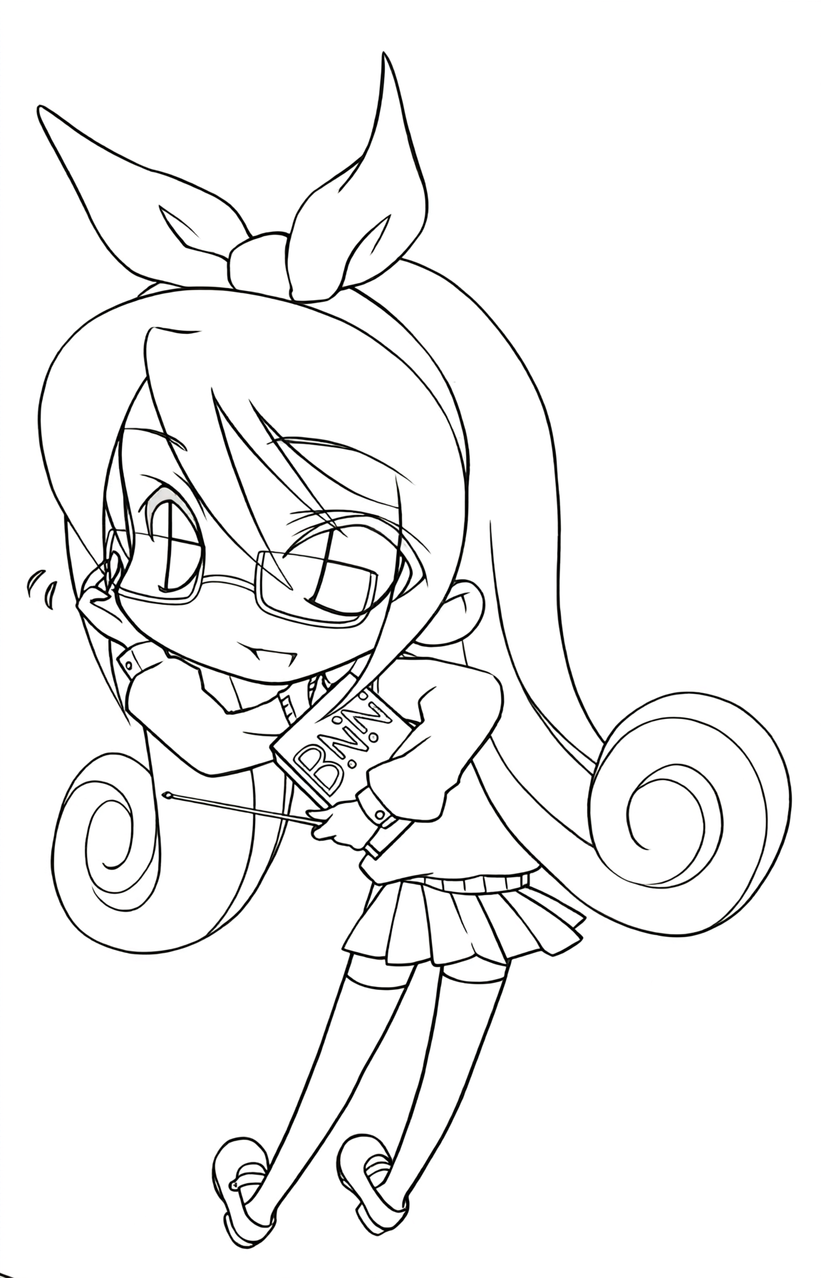 Anime Bandana Girl printable coloring page with line art and color reference