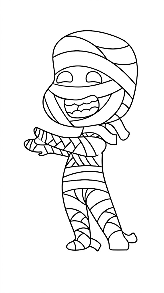 Dancing Mummy Halloween coloring page printable line art