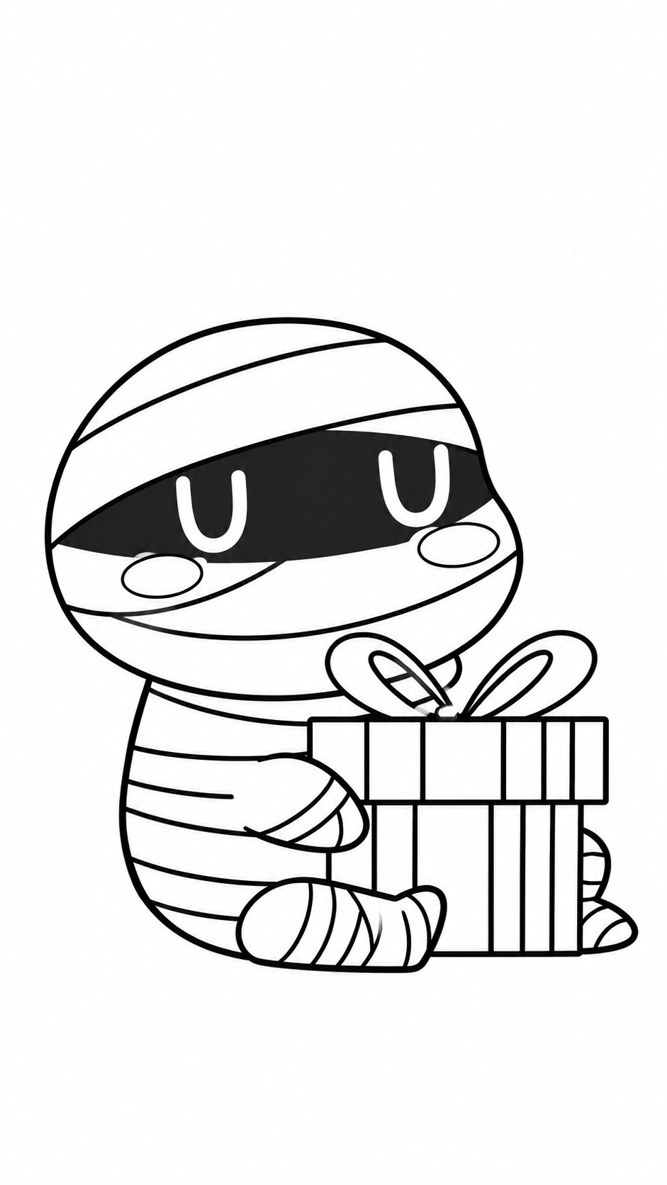 Mummy with a Present Halloween coloring page printable line art