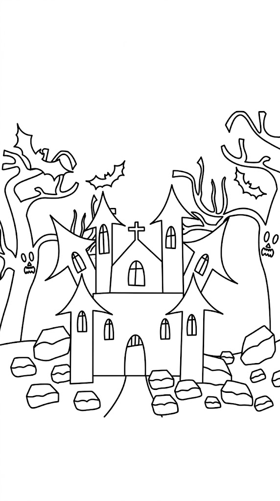 Haunted House Halloween coloring page printable line art