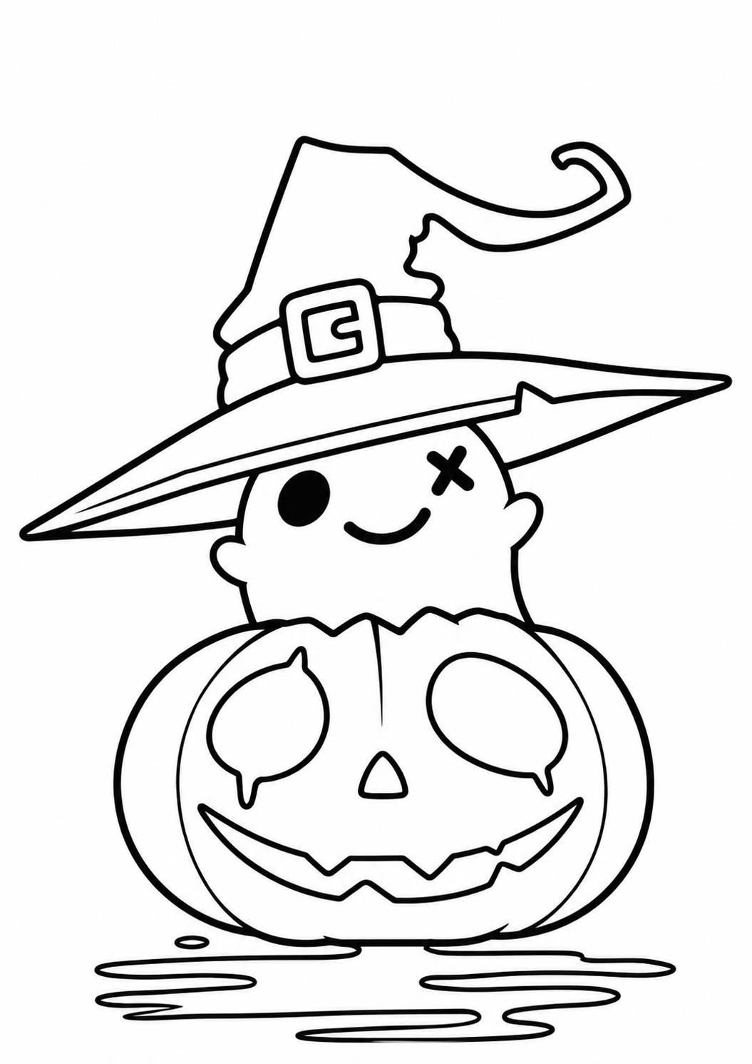 Ghost Witch on a Pumpkin Halloween coloring page printable line art